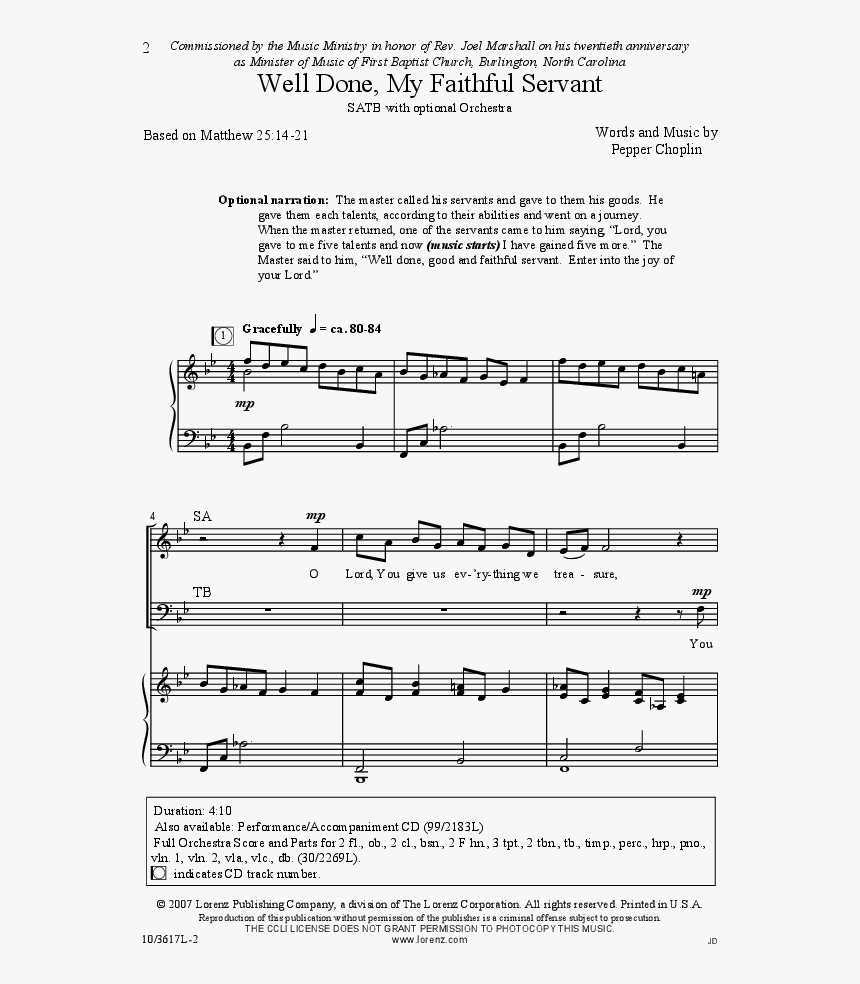 Well Done My Faithful Servant Thumbnail Well Done My - Runaway Love Piano Ludacris Sheet Music, HD Png Download