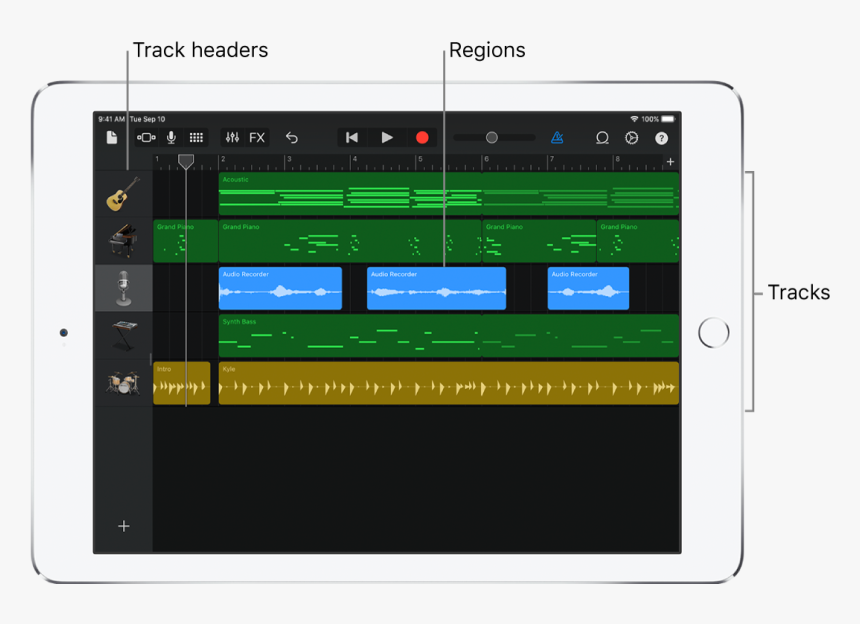Tracks View, Showing Tracks, Headers, And Regions - Tracks View Garageband, HD Png Download