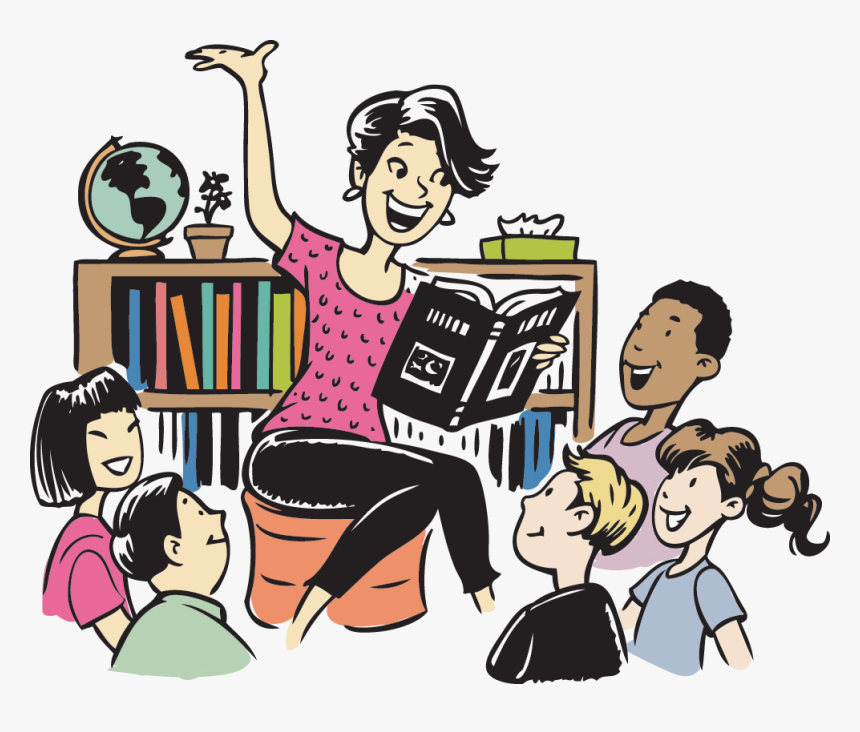 Women In Front Of A Bookcase Reading To Children - Story Reading Png, Transparent Png