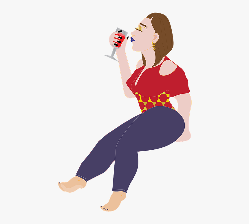Transparent Girl Drinking Wine Clipart - Drinking Wine Woman Clip Art Illustration Transparent, HD Png Download