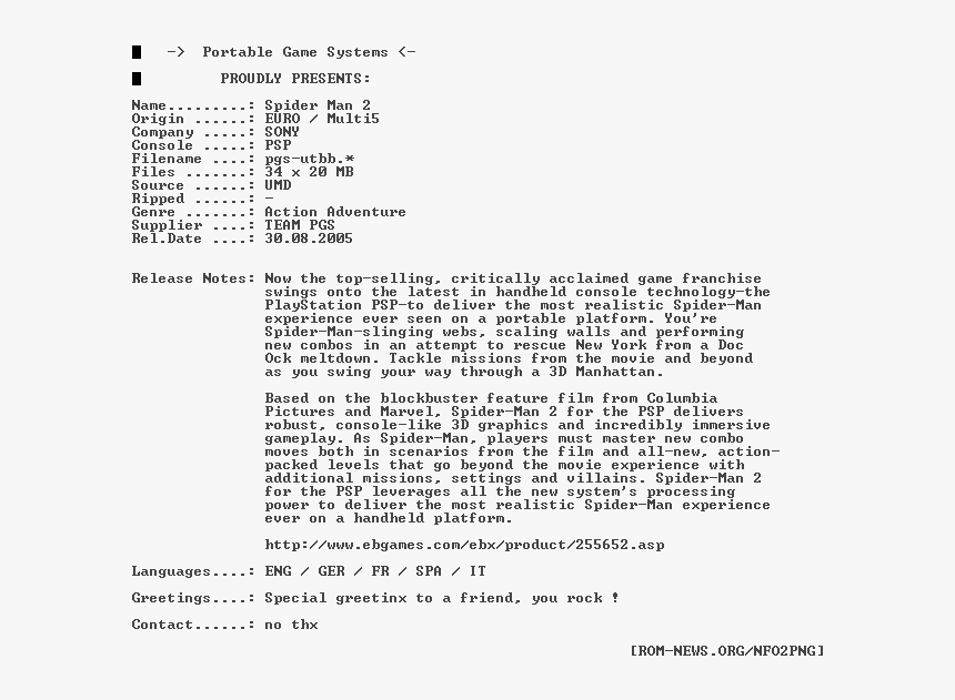 Spider Man - 2 - Eur - Multi5 - Psp Pgs - Text Only Browser, HD Png Download
