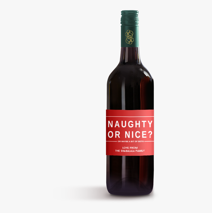 Picture Of Naughty Or Nice Wine Label - Glass Bottle, HD Png Download