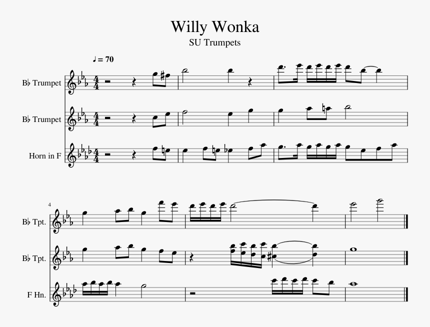 Willy Wonka Sheet Music For Trumpet, French Horn Download - French Horn Meme Music, HD Png Download