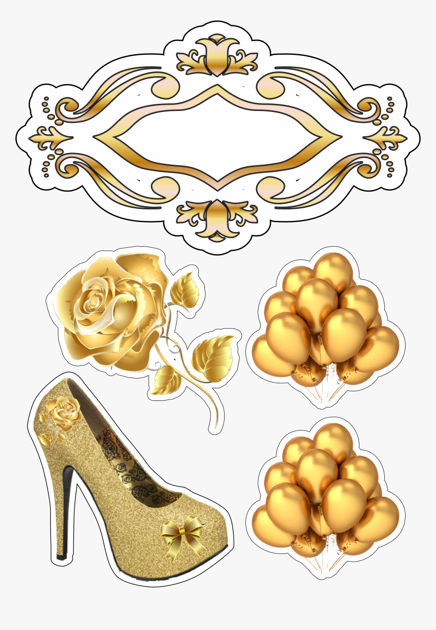 Lindo Topo De Bolo Dourado Para Decoração De Festas - Basic Pump, HD Png Download