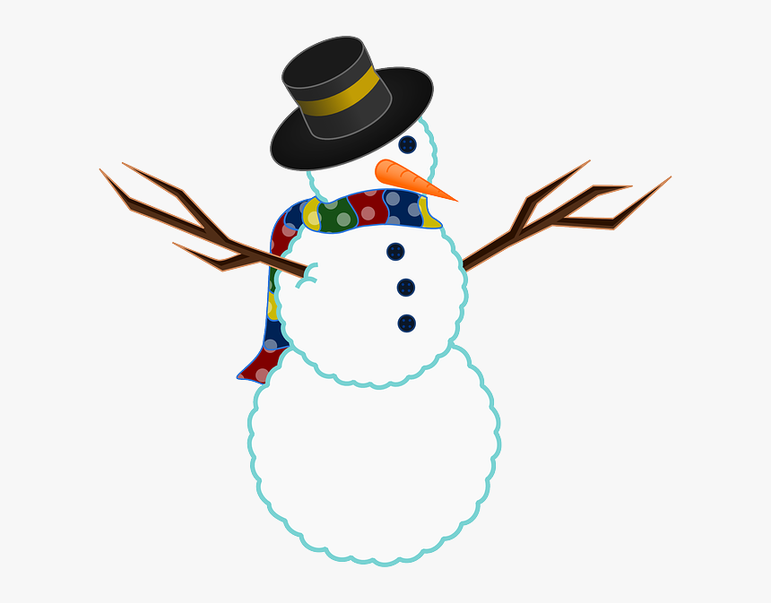 Snowman, Winter, Snow, Twigs, Buttons, Carrot, Scarf - Free Clip Art Snowman, HD Png Download