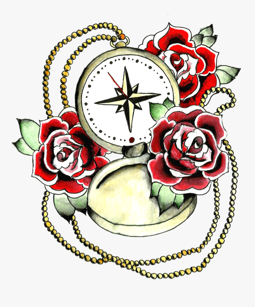 Rose Tattoo Png Transparent Images - Tattoo Compass And Rose Design, Png Download
