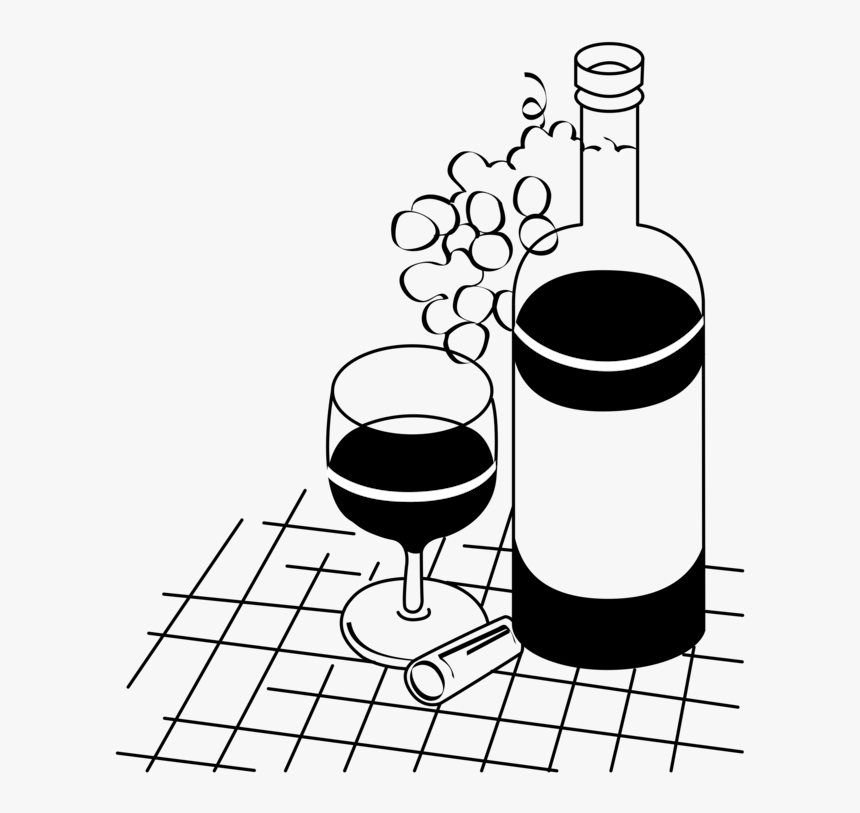 Transparent Clipart Wine Bottle And Glass - Clip Art Wine Drawing, HD Png Download