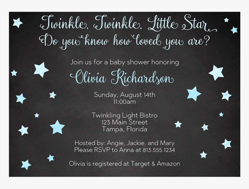 Twinkle Stars Chalkboard, Blue, Baby Shower Invitation, HD Png Download