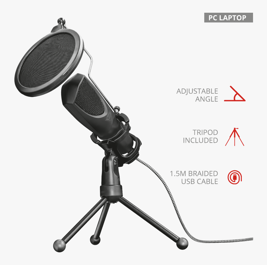 Usb Connected Pop Filter And Tripod Stand Including - Trust Microfone Gxt 232 Mantis Streaming Usb, HD Png Download