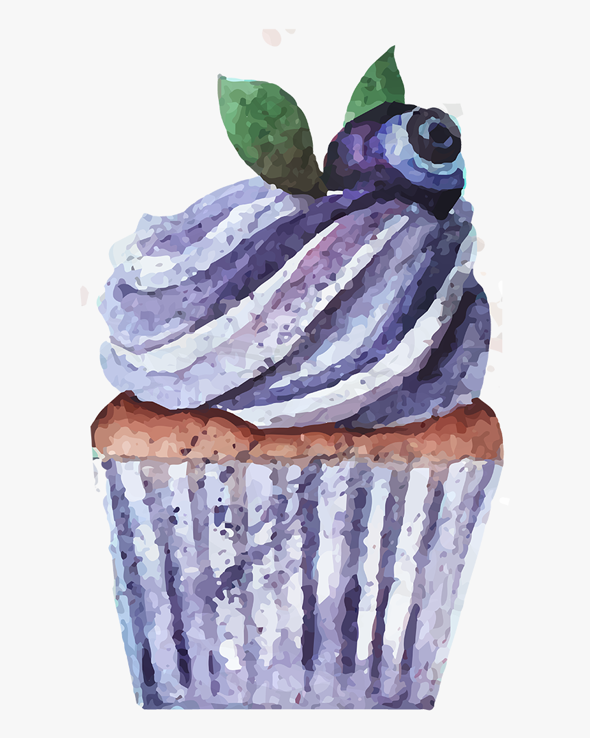 Cupcake Bakery Watercolor Painting Drawing - Blueberry Cupcake Drawing, HD Png Download