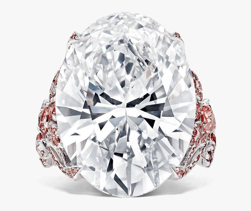 82ct Oval White Diamond Ring With Pink Diamonds - Diamond, HD Png Download