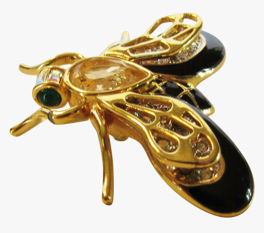 Vintage Swarovski Bee With Black Enamelling And Crystal - Brooch, HD Png Download