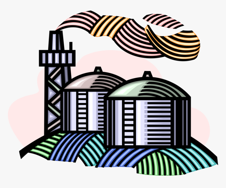 Refinery With Gas Tanks - Clip Art, HD Png Download