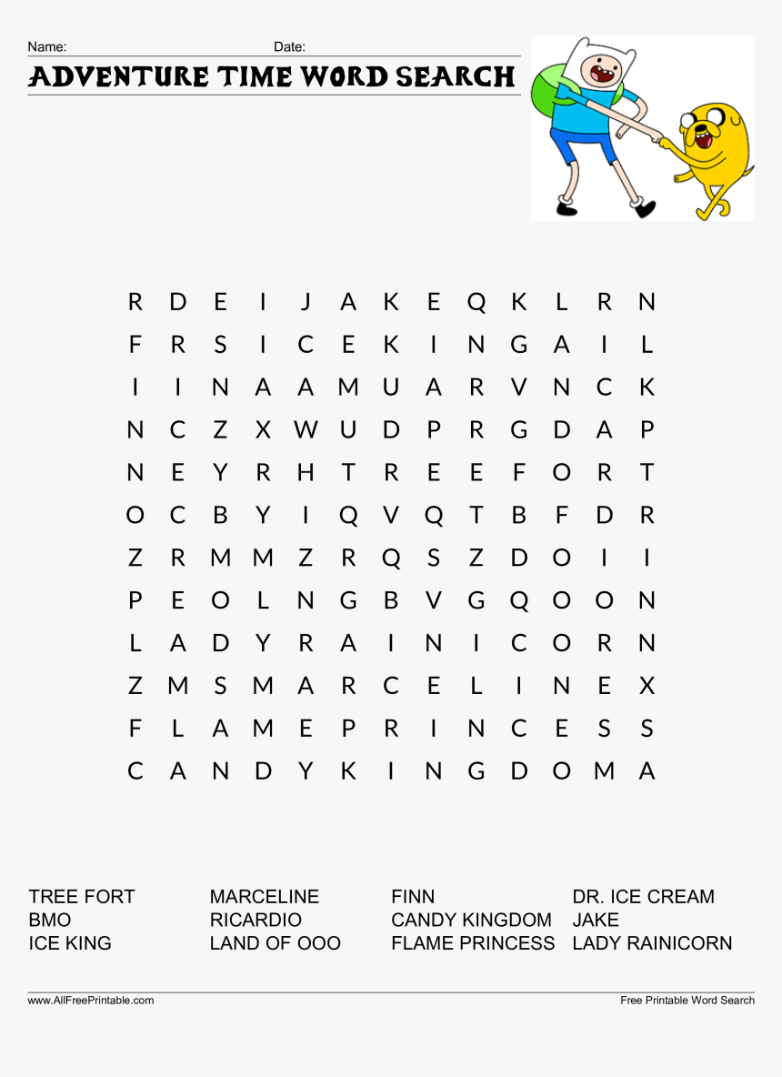 Adventure Time Word Search Main Image - Time Word Search Printable, HD Png Download