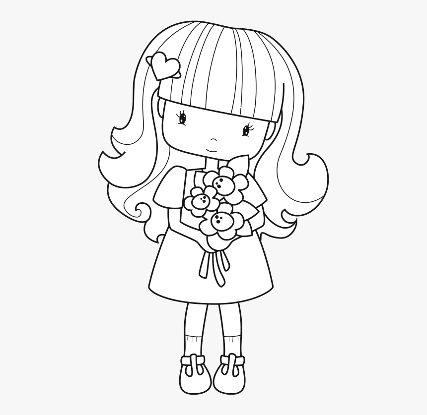Niña Con Flores - Personas Para Colorear, HD Png Download