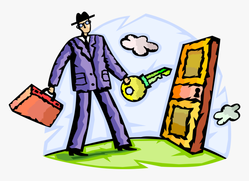 Vector Illustration Of Businessman With Key Opens Locked, HD Png Download