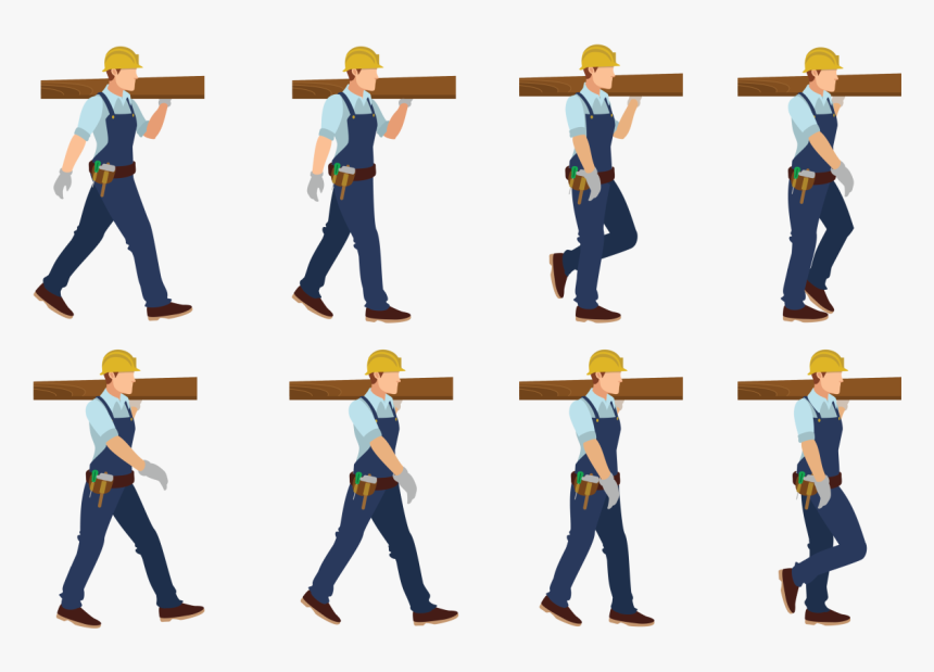 Carpenter Man Walking Cycle Vector - Walk Cycle, HD Png Download