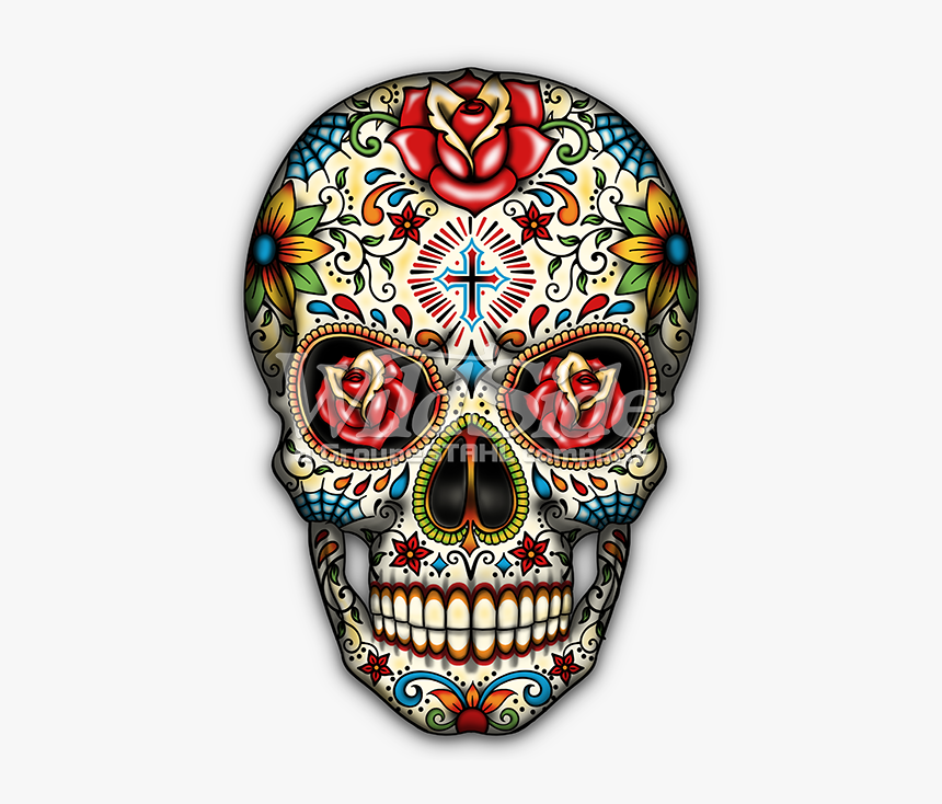 Sugar Skull With Cross, HD Png Download