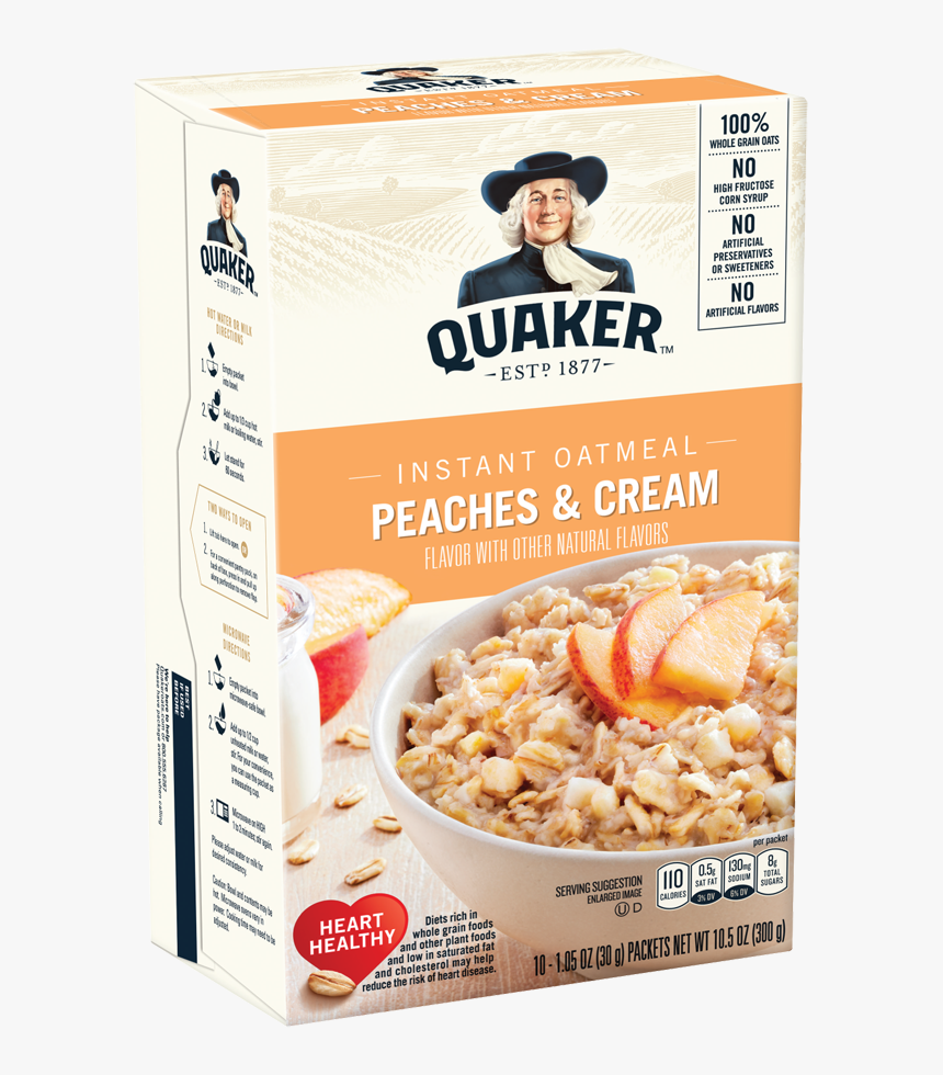 Quaker Instant Oatmeal, Peaches & Cream, 10 Packets - Quaker Oats Peaches And Cream, HD Png Download