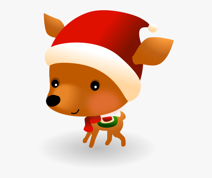 Baby Reindeer With A Santa Hat - Cartoon, HD Png Download