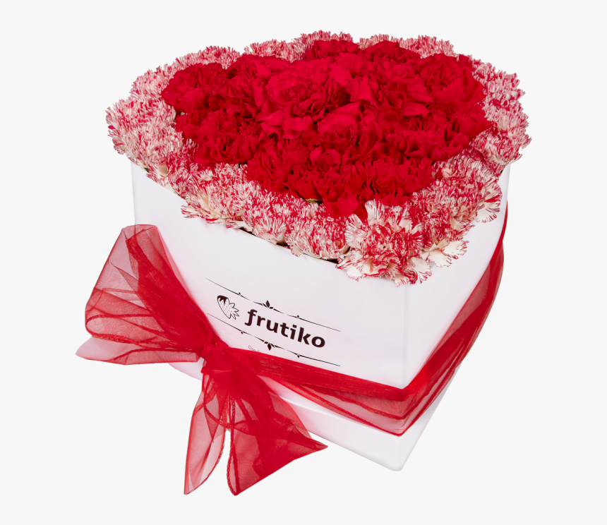 Red And Multi Color Carnations White Heart Box - Carnation, HD Png Download