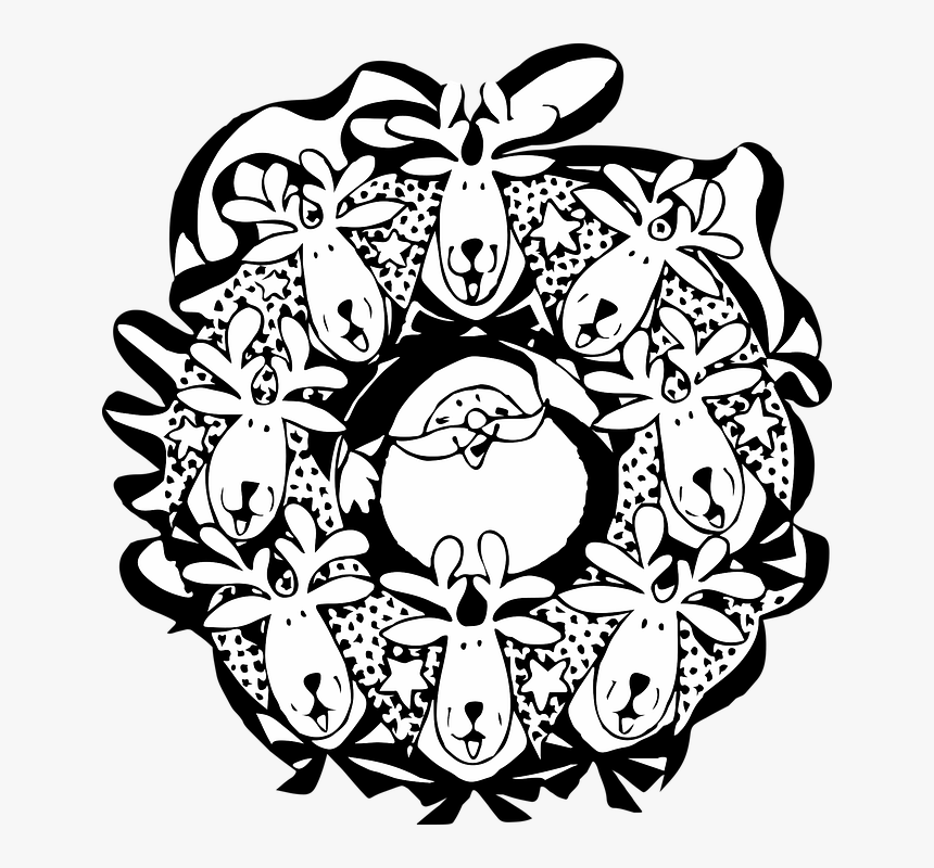Cute, Garland, Christmas, Reindeer, Santa, Cartoon - Illustration, HD Png Download