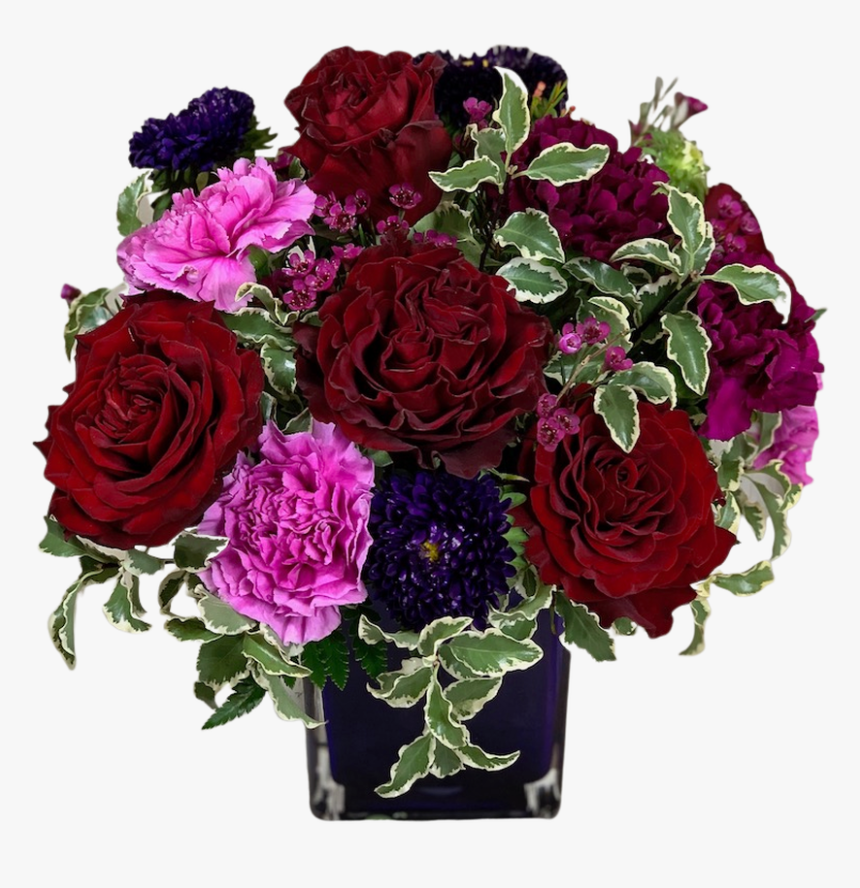 Arrangement Of Red Roses, Purple Carnations, Lavender - Garden Roses, HD Png Download
