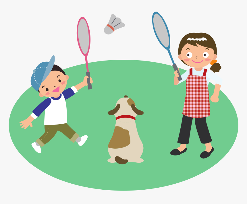 Mother Plays Badminton With Son And Dog Clip Arts - People Playing Badminton Clipart, HD Png Download