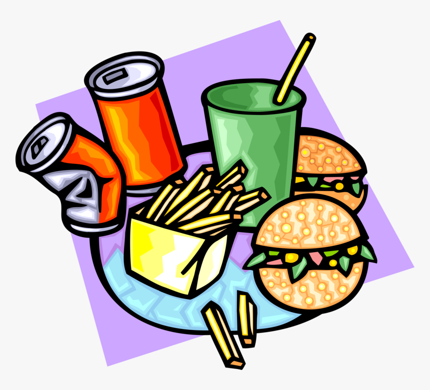 Vector Illustration Of Fast Food Hamburger, French - Junk Food Clip Art, HD Png Download