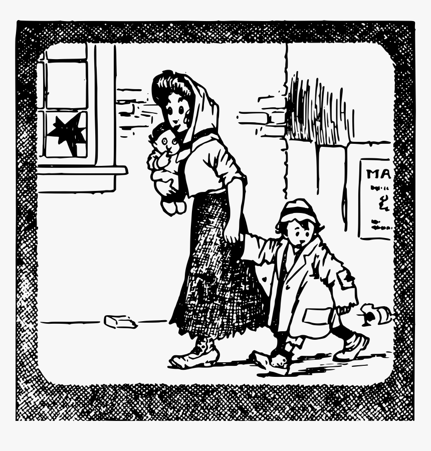 Poor Mother And Kids Clip Arts - Poverty Clipart Black And White, HD Png Download