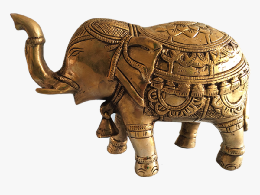 Decorative Brass Elephant Trunk Up Statue With Bell, - Indian Elephant, HD Png Download