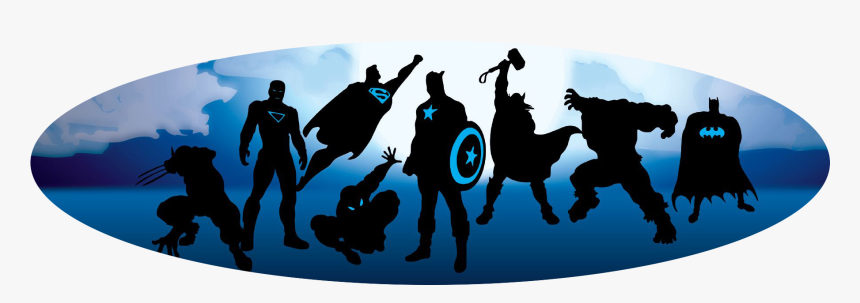 Marvel Super Hero Squad Online Superman Batman Captain - Superhero Silhouettes Banner, HD Png Download