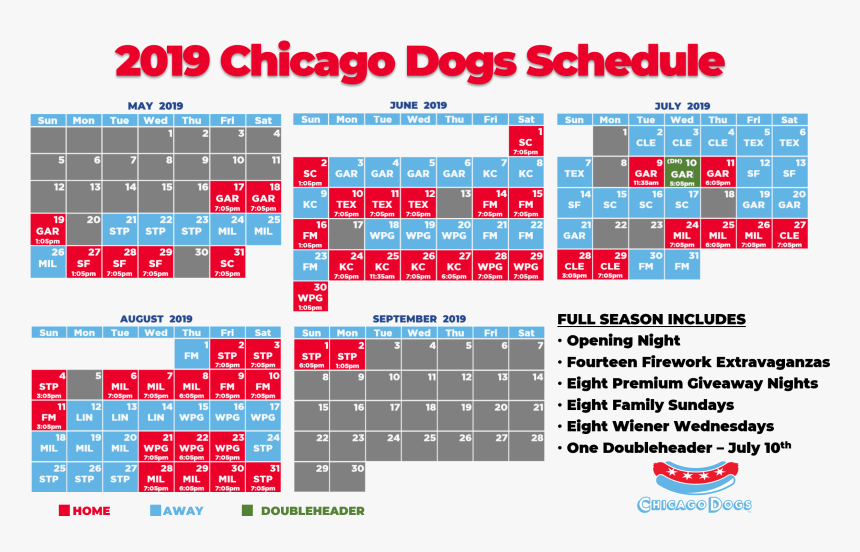Chicago Dogs 2019 Schedule, HD Png Download