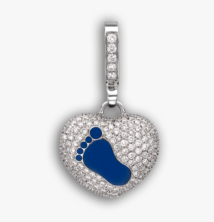 White Gold, Diamond & Blue Enamel Small Baby Foot Art - Locket, HD Png Download