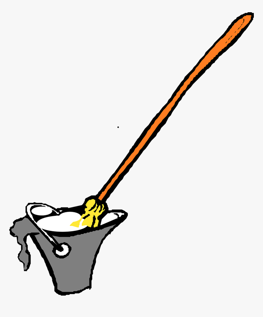 Line,black And White,bucket - Mop In The Bucket Clipart, HD Png Download