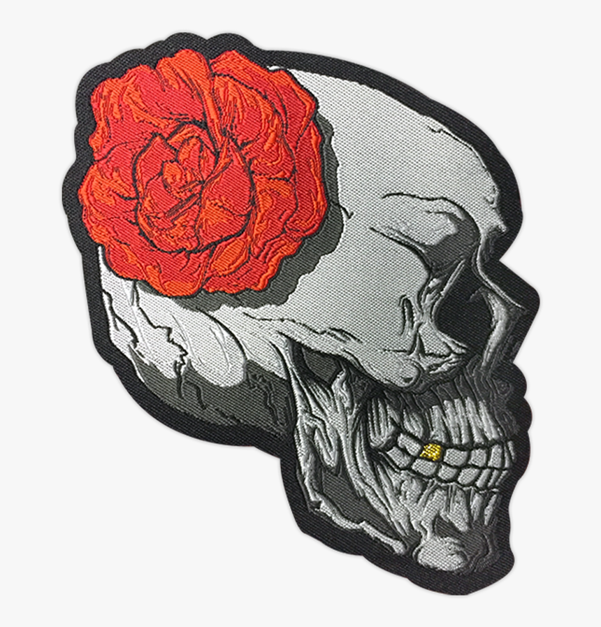 Skull And Rose Woven Patch - Skull, HD Png Download