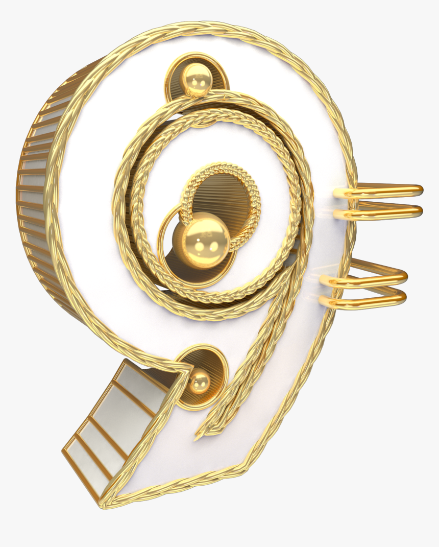 Original Font White Gold Number 9 3d Dimensional Characters - Brass, HD Png Download