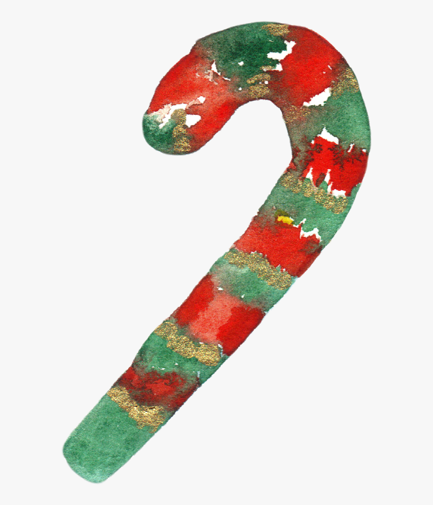 Cane Claus Candy Santa Christmas Hand-painted Clipart - Candy Cane Paint Png, Transparent Png
