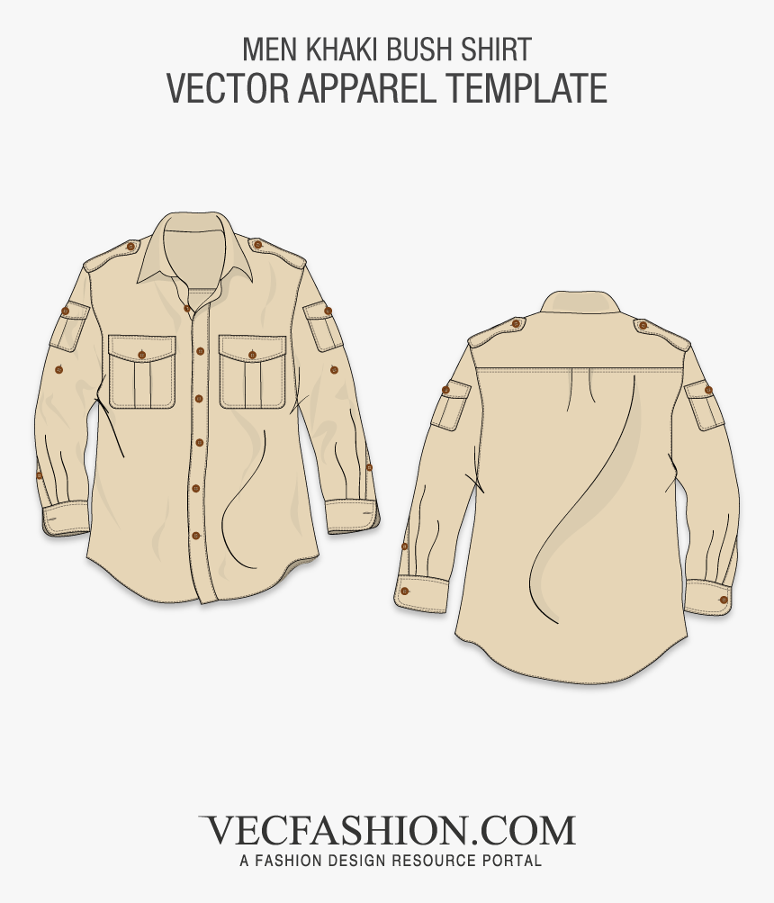 Classic Khaki Color Bush Shirt Template - Swimming Trunks Vector Template, HD Png Download