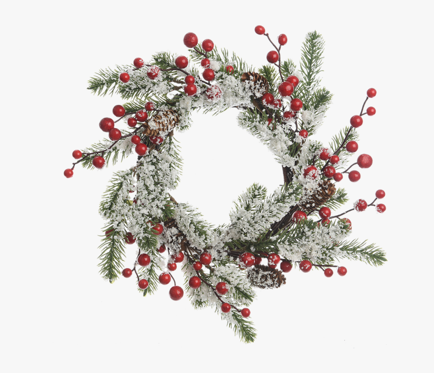 Pine Wreath With Berries And Snow - Wreath, HD Png Download
