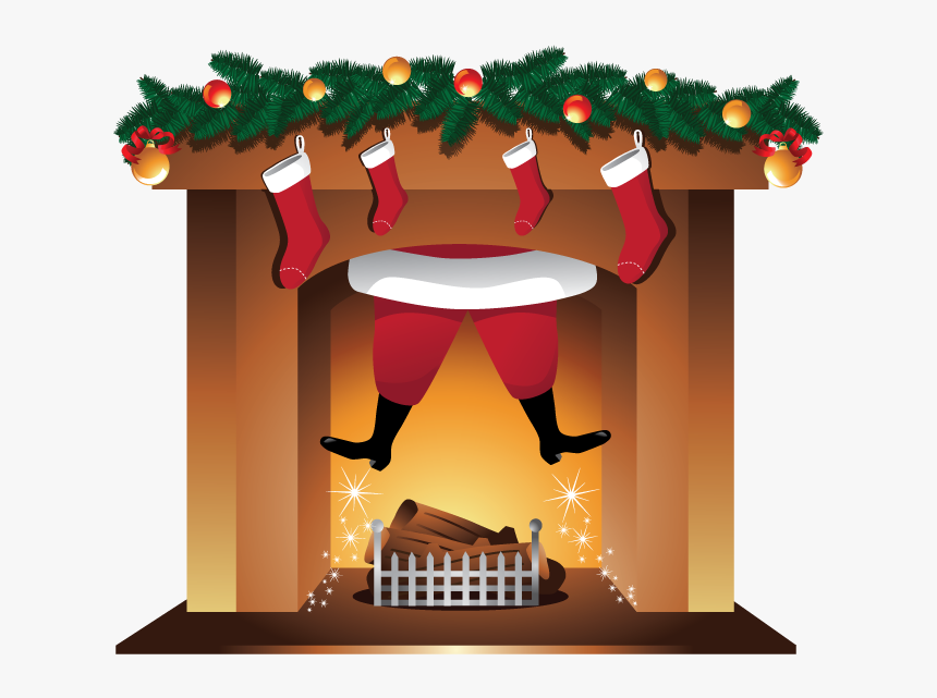 Fireplace Png - Santa In The Fireplace, Transparent Png
