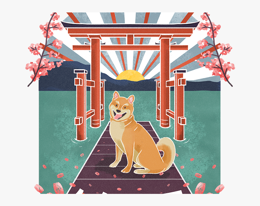 Hakone Torii Gate Lake Ashi Blues Illustration Design - Shiba Inu, HD Png Download