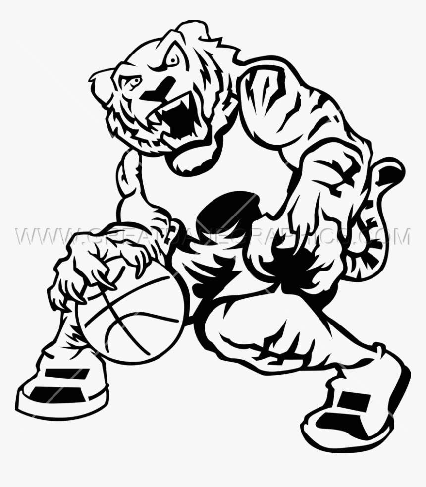 Basketball Production Ready Artwork For T Shirt - Tiger With Basketball Clipart Black And White, HD Png Download
