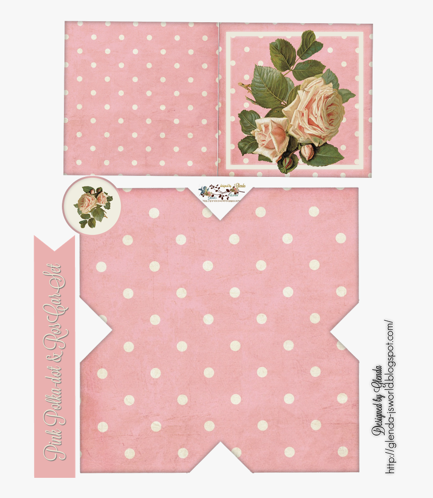 Pink Polka-dot & Roses Card Set - Paper, HD Png Download