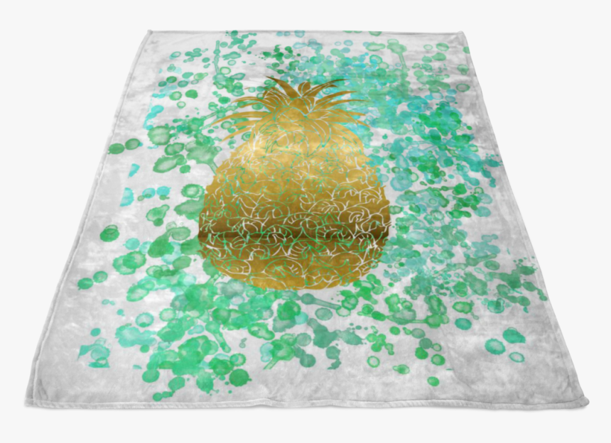 Watercolor Inspired And Gold Pineapple Fleece Blanket, HD Png Download