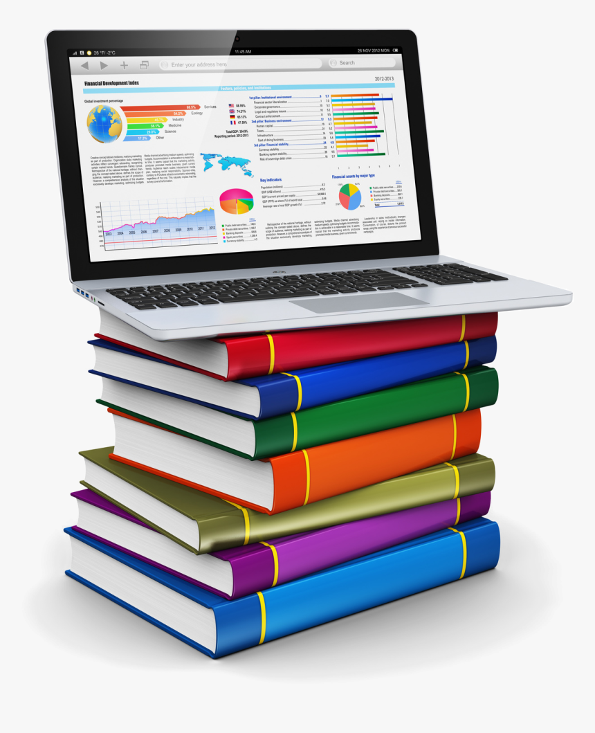 Laptop On Books , Png Download, Transparent Png