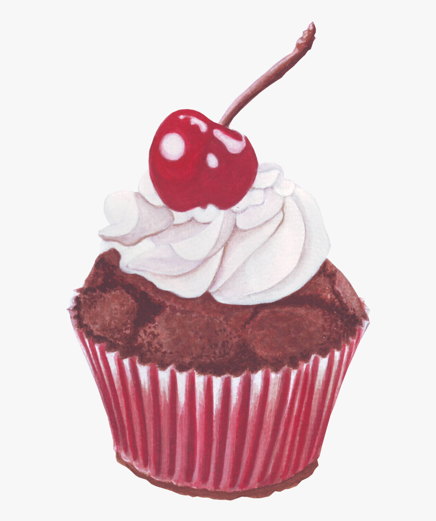 Red Cherry Chocolate Cupcake Art, HD Png Download