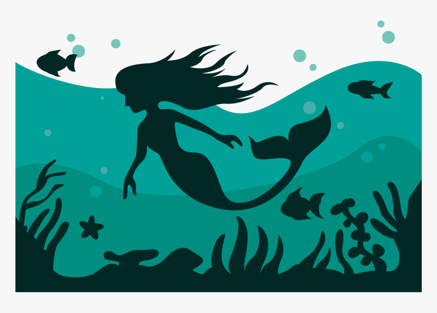 Vector Outline Undersea Mermaid Png Download, Transparent Png