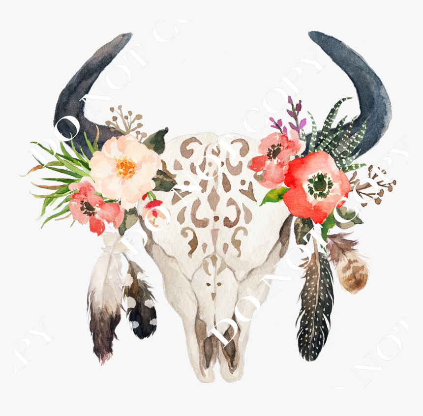 Bull Skull With Feathers , Png Download, Transparent Png