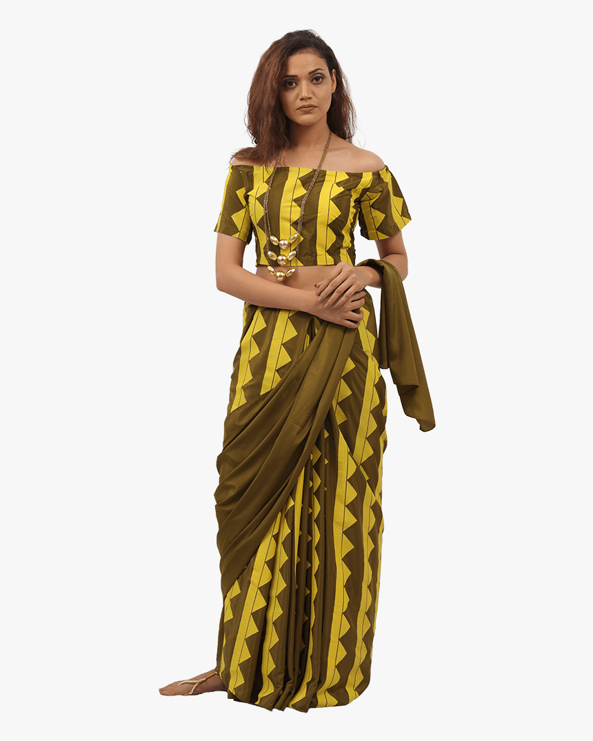 Bahubali 2 Olive Triad Blouse, Pants & Saree, HD Png Download